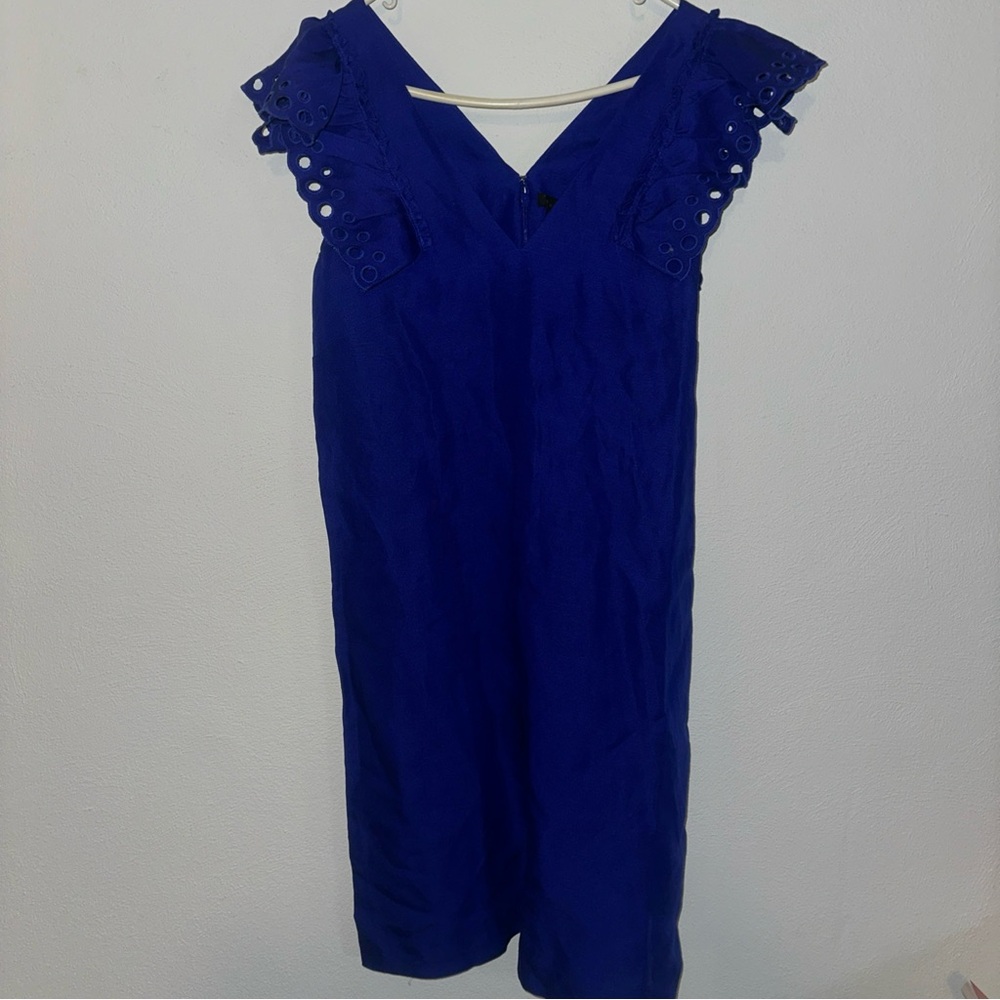 J.CREW Collection Women's Navy Blue Ruffle Shoulder V Neck Size 10 Tall NWT